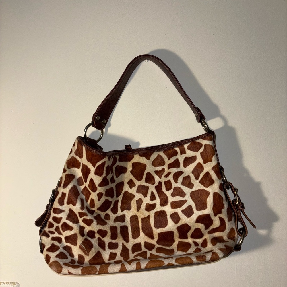 Vintage Brown and Cream Giraffe Print Shoulder Bag